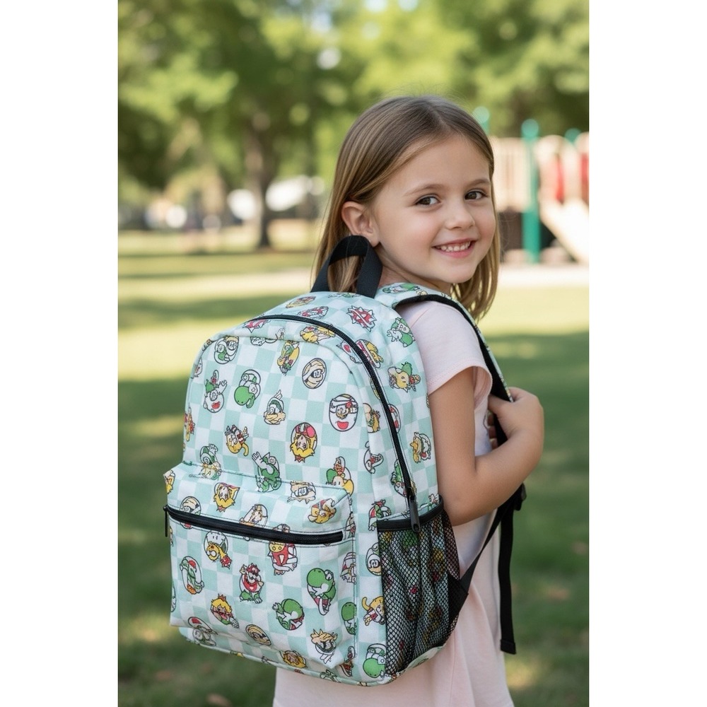 Nintendo Super Mario Bros Kids School 16" Back Pack All Over Print Pre Owned.